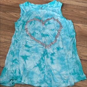 Blue Tie-Dye Tank Top with Silver Heart (Bin X)